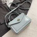 Pale blue faux leather square handbag with silver metal lock and top handle - No Pendant / Blue