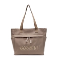 Borsa tote minimalista in tela kaki con ampi spallacci e tasche laterali portaoggetti - Cachi