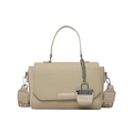 Fashionable beige woven square handbag with vintage patterned strap and chain - Khaki