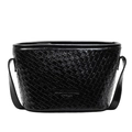 Minimalistische schwarze gewebte Beuteltasche mit Logo-Prägung und poliertem Leder-Finish - Schwarz