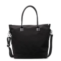 Classic black nylon tote bag with leather handles and adjustable crossbody strap - Black