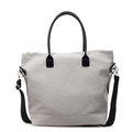 Large light grey canvas tote bag with black handles and adjustable shoulder strap - Gray