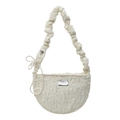 Chic cream white crescent bag with popcorn texture and metallic logo plate - Off White