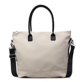 Large beige tote bag with black handles and adjustable crossbody strap for travel - Khaki