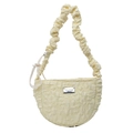 Beige pleated cloud bag for women with textured fabric and metallic logo detail - Yellow