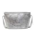 Silberne gewebte Eimertasche mit Umhängeriemen und Metallic-Finish für Damen - Silber