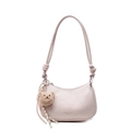 Pink half-moon underarm bag in smooth PU leather with cute brown teddy bear charm - Pink