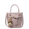Pale pink lychee grain leather bucket bag with a cute doll charm and crossbody strap - Purple (With Doll Charm)
