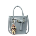 Minimalist light blue bucket bag with lychee texture and cute doll charm on white background - Blue (With Doll Charm)