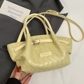 Sac bandoulière élégant en cuir tressé jaune clair avec deux poignées pour femmes - Jaune - Sans Pendentif