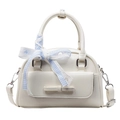 Elegante borsa Boston bianco crema con tasca a fiocco e sciarpa a quadretti - Bianco