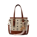 Classic cream and brown bucket bag featuring teddy bear print and premium leather straps - Off White