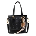 Black tote bag in lychee leather featuring bear print and golden fashion charms - Black
