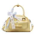 Borsa Boston giallo chiaro in pelle PU con decorazione a fiocco e tracolla rimovibile - Giallo