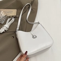 Minimalist white patent leather underarm bag with silver G-buckle decoration - No Pendant / Off White