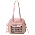 Pink heart-style PU leather ita bag tote with a star decoration and clear window - Pink