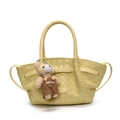 Chic yellow woven bucket bag with adorable bear charm and dual top handles for women - With Pendant / Yellow (With Charm)