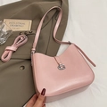 Pink minimalist patent leather underarm bag with silver metal G-clasp and strap - No Pendant / Pink