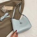 Minimalist light blue faux leather underarm bag with silver G-buckle closure - No Pendant / Blue