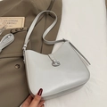 Chic light gray patent leather hobo bag with a metallic buckle and adjustable strap - No Pendant / Gray