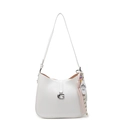 Minimalist white patent leather underarm bag with a silver G-buckle and colorful charms - With Beaded Charm / Off White