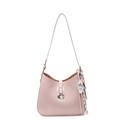 Pink patent leather shoulder bag with metallic G buckle and decorative charms - With Beaded Charm / Pink