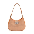 Elegant orange rhinestone crescent shoulder bag with shimmering finish and silver W-buckle - Yellow Small