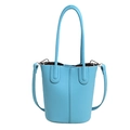 Light blue lychee pattern bucket bag with adjustable crossbody strap and silver hardware - Blue