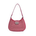 Chic rose pink rhinestone shoulder bag with silver W-logo buckle and crystal finish - Rose Red Large