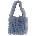 Chic light purple pleated ruffle mesh tote bag with romantic layered tulle design - Blue