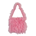 Pink ruffle lace tote bag featuring layered tulle pleats and a light romantic design - Pink