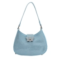 Light blue crystal hobo bag with rhinestone finish and silver W buckle chain strap - Blue Small