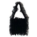 Minimalist black pleated lace tote bag with tiered ruffles and lightweight mesh design - Black