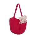 Bolso tote de ganchillo hecho a mano en color rojo rosa con un lazo de encaje floral - Rosa Rojo