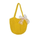 Handwoven yellow tote bag with delicate white floral lace bow for a fresh summer look - Yellow
