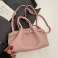 Pink lychee texture leather pleated tote bag with silver buckle and thin shoulder strap - Pink - No Pendant