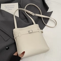 Chic cream white bucket bag with lychee pattern leather and silver buckle strap - White (No Pendant)