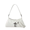 Borsa sottobraccio in pelle lucida bianca con croce gotica argento e catena sottile - Bianco