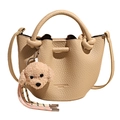 Sac seau chic en cuir beige avec poignées et un charmant pendentif chien en peluche - Jaune (Avec Pendentif Chien)