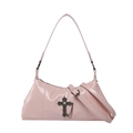 Borsa baguette gotica rosa lucida con croce e catena e tracolla regolabile - Rosa
