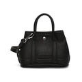 Mini lychee texture crossbody tote bag in classic black leather with silver hardware - Black