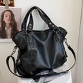 Grand sac cabas vintage noir en similicuir mat avec bandoulière réglable pour le travail - Noir