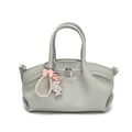 Minimalist light green pleated handbag with cute doll charm and silver buckle - Blue + Doll Pendant