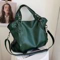 Grand sac fourre-tout vintage vert foncé en similicuir souple avec bandoulière - Vert