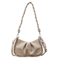 Chique beige halve maan tas met litchi-textuur, geplooid design en geweven riem - Khaki