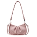 Pink ruched underarm bag with litchi texture, woven strap and silver hardware accents - Pink