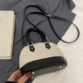 Elegante Muschel-Handtasche in Beige und Schwarz mit Riemen für Damen im Retro-Stil - Ohne Anhänger / Schwarz