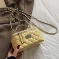 Pale yellow quilted box bag with silver hardware and chain strap for women - Basic Style / Yellow - No Pendant
