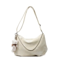 Schicke cremeweiße Leder-Hobo-Tasche mit Silberkette und süßem Teddybär-Anhänger - Gelb
