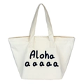 Minimalistische cremeweiße Canvas-Tragetasche mit schwarzem Aloha-Aufdruck und Henkeln - Weiß